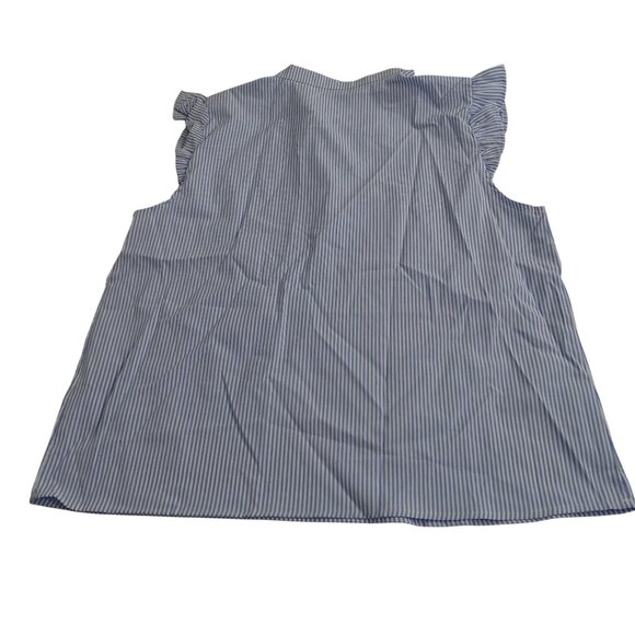 Blue and White Striped V-neck Ruffle Sleeveless Blouse Top Shirt Women Size XL L - Picture 3 of 8